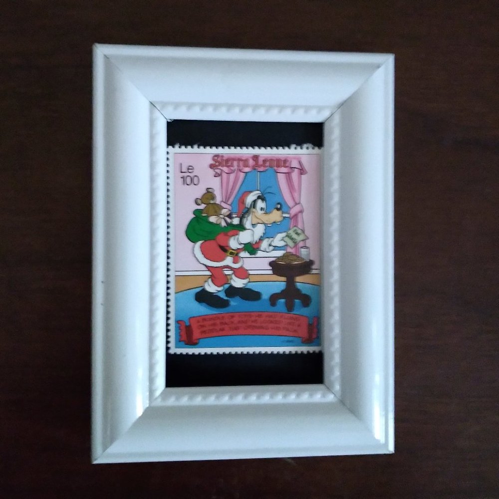Framed Stamp Art - Disney Stamp Art - Goofy As Santa - Night Before Christmas
